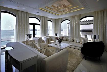 Living room of a Private Villa, Palm Jumeirah designed by Professional Interior Decorators Dubai UAE